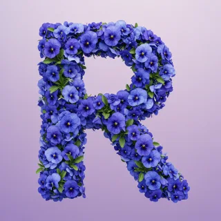 Blue pansies — letter R