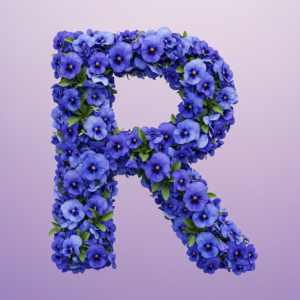 Blue pansies — letter R