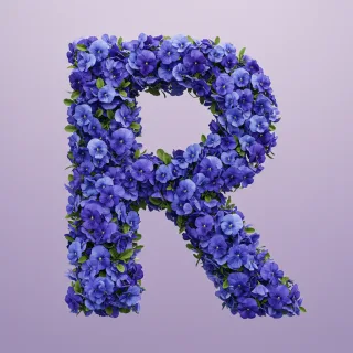 Blue pansies — letter R (variant 2)