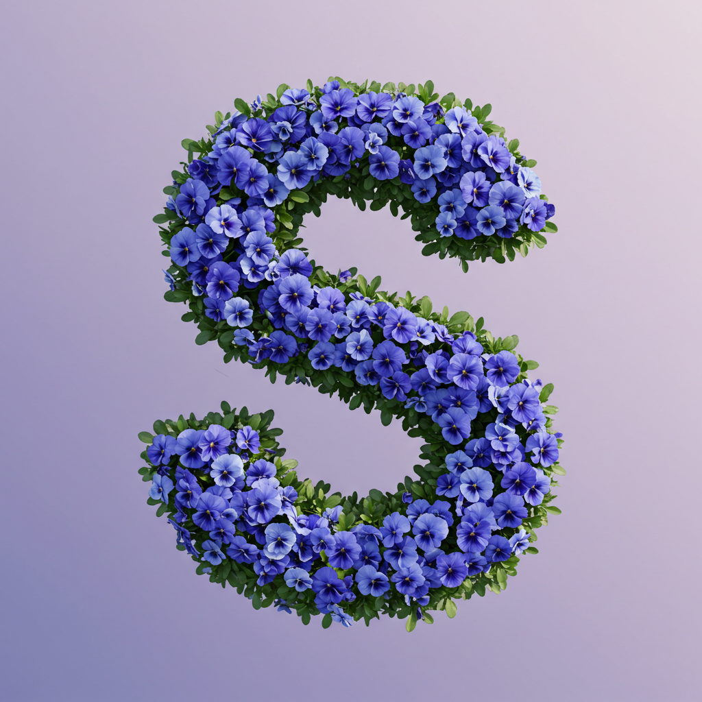 Blue pansies — letter S (variant 2)