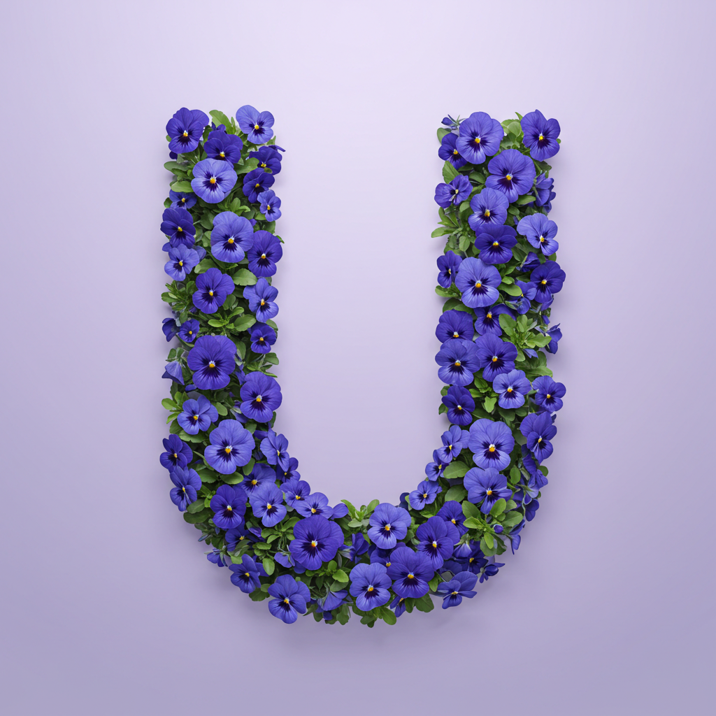 Blue pansies — letter U