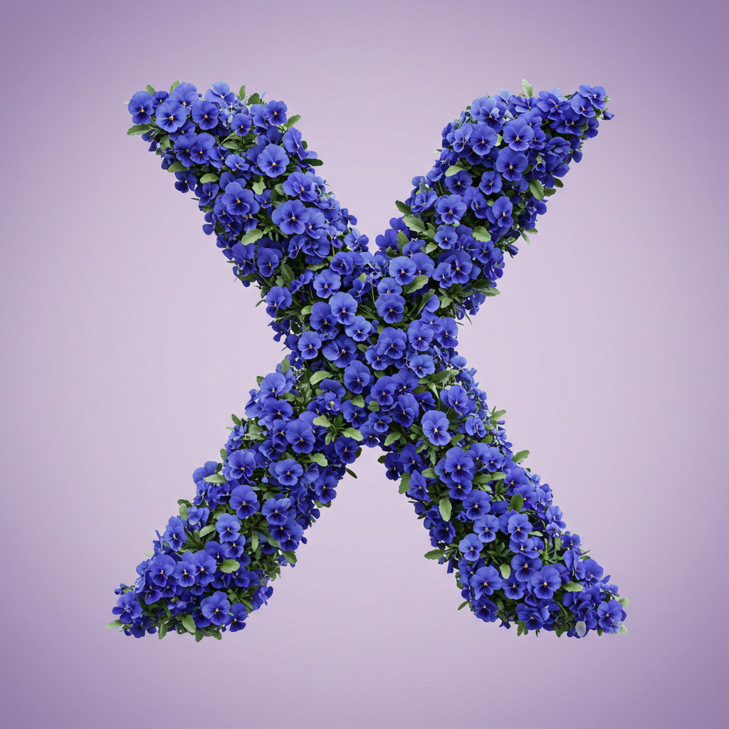 Blue pansies — letter X (variant 2)