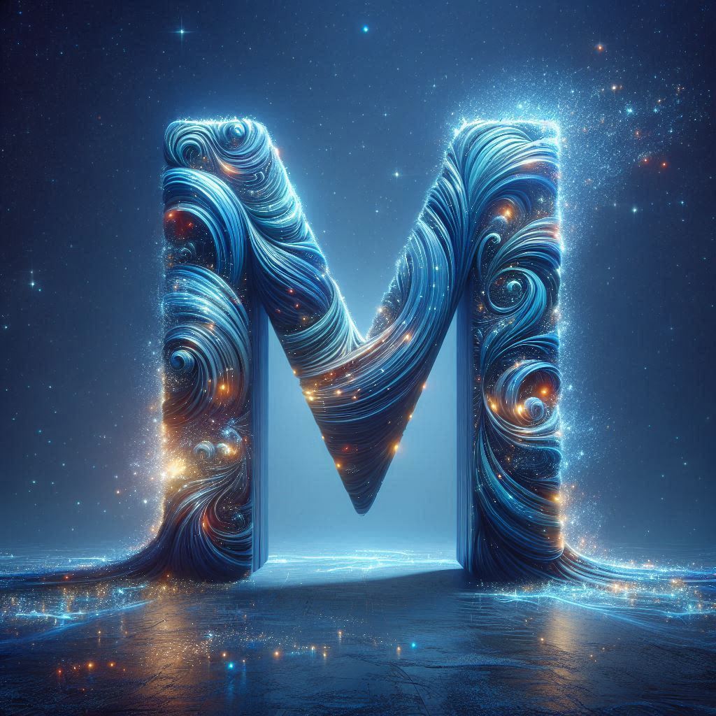 Celestial glow — letter M (variant 2)