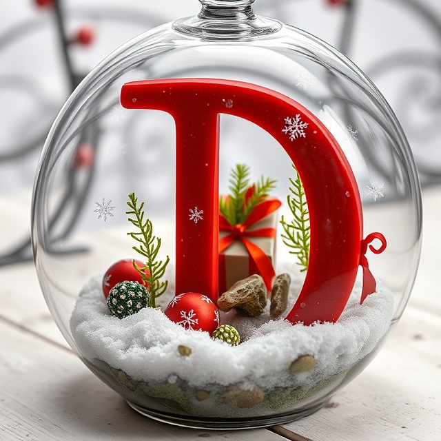 Christmas snow globe — letter D