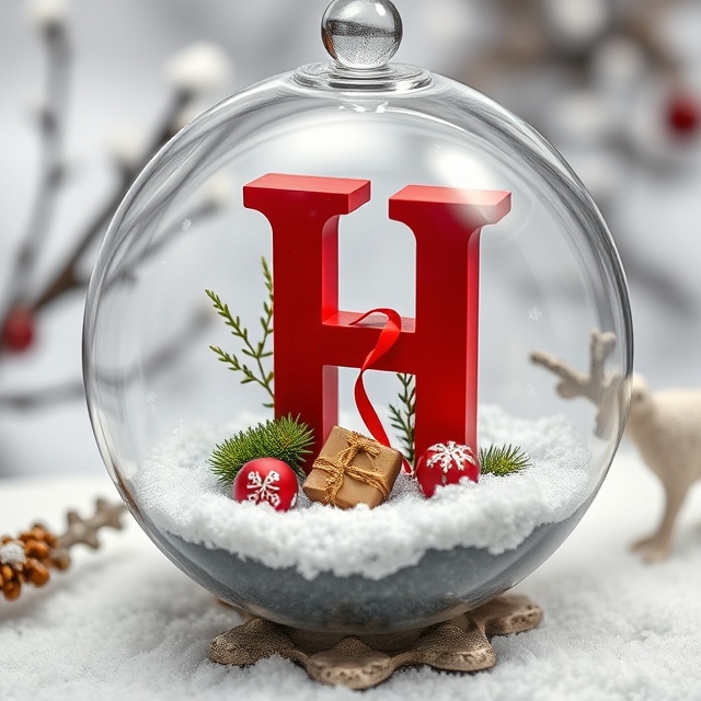 Christmas snow globe — letter H
