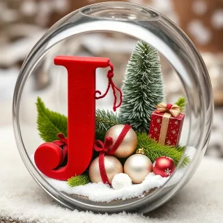 Christmas snow globe — letter J