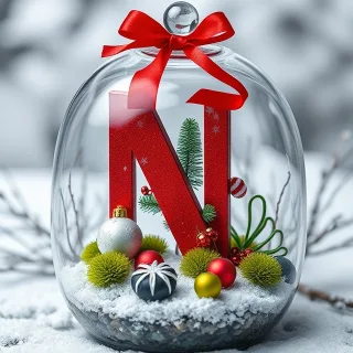 Christmas snow globe — letter N