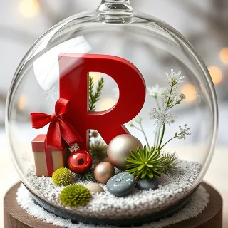 Christmas snow globe — letter R
