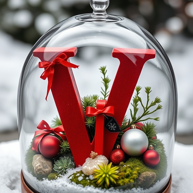 Christmas snow globe — letter V