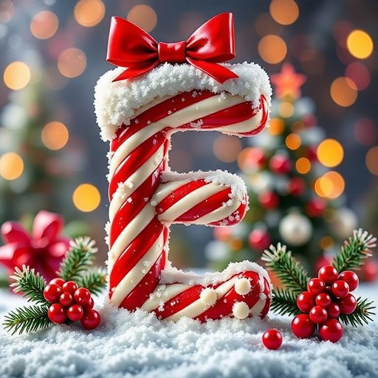 Christmas stick candy — letter E
