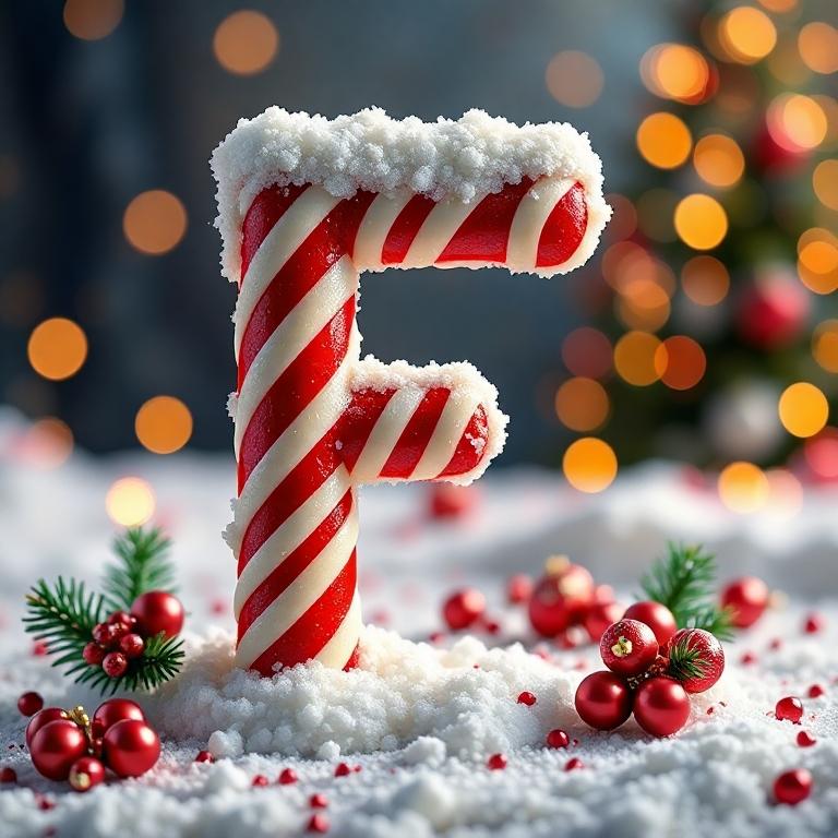 Christmas stick candy — letter F