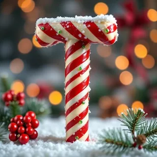 Christmas stick candy — letter T