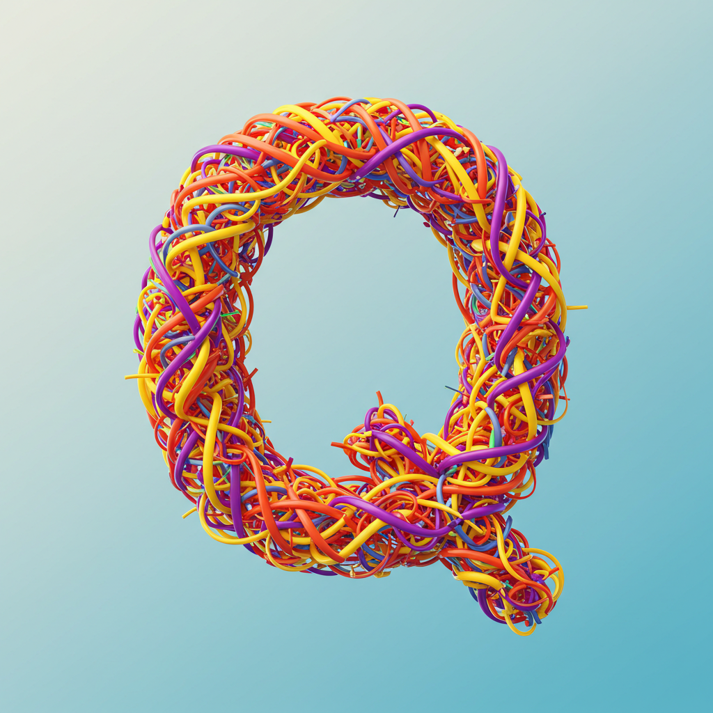 Colored ribbons — letter Q (variant 2)