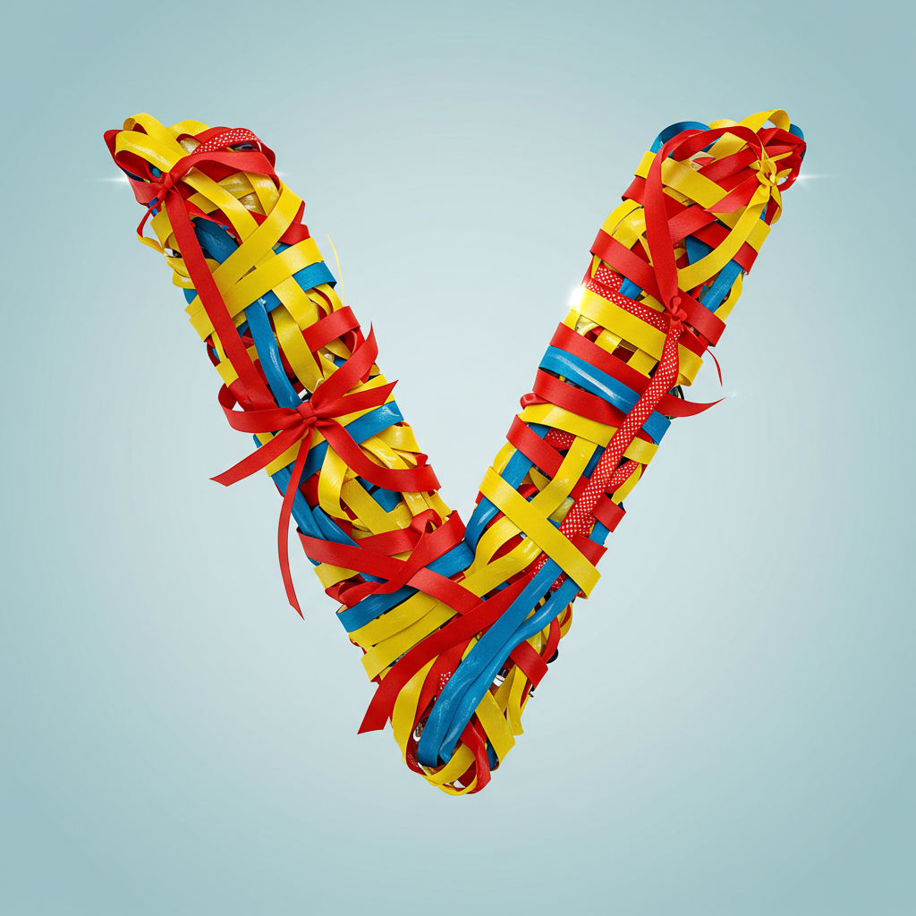Colored ribbons — letter V