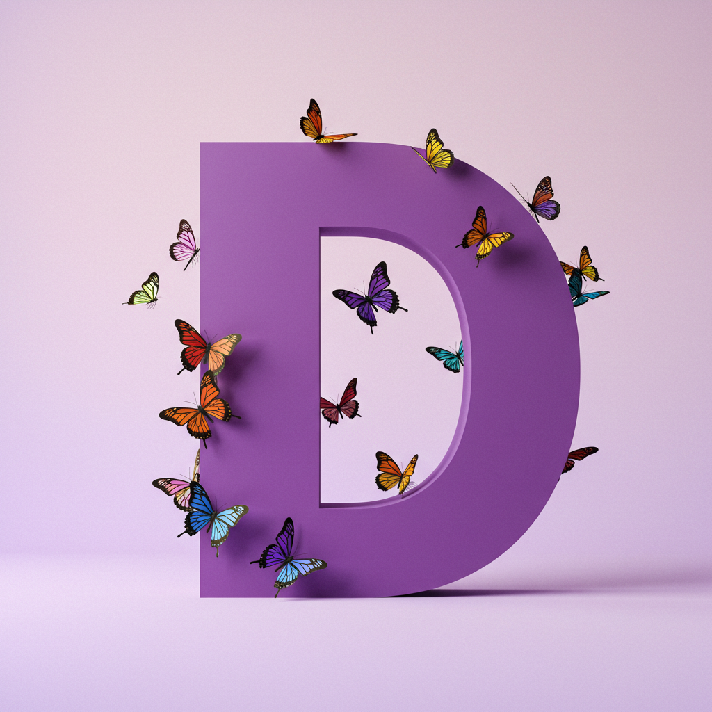 Colorful butterflies — letter D (variant 2)