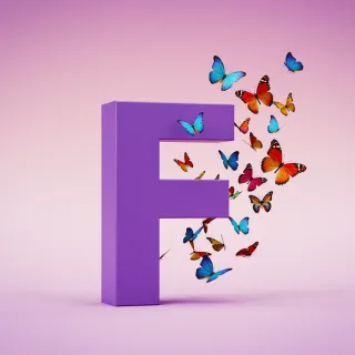 Colorful butterflies — letter F (variant 2)