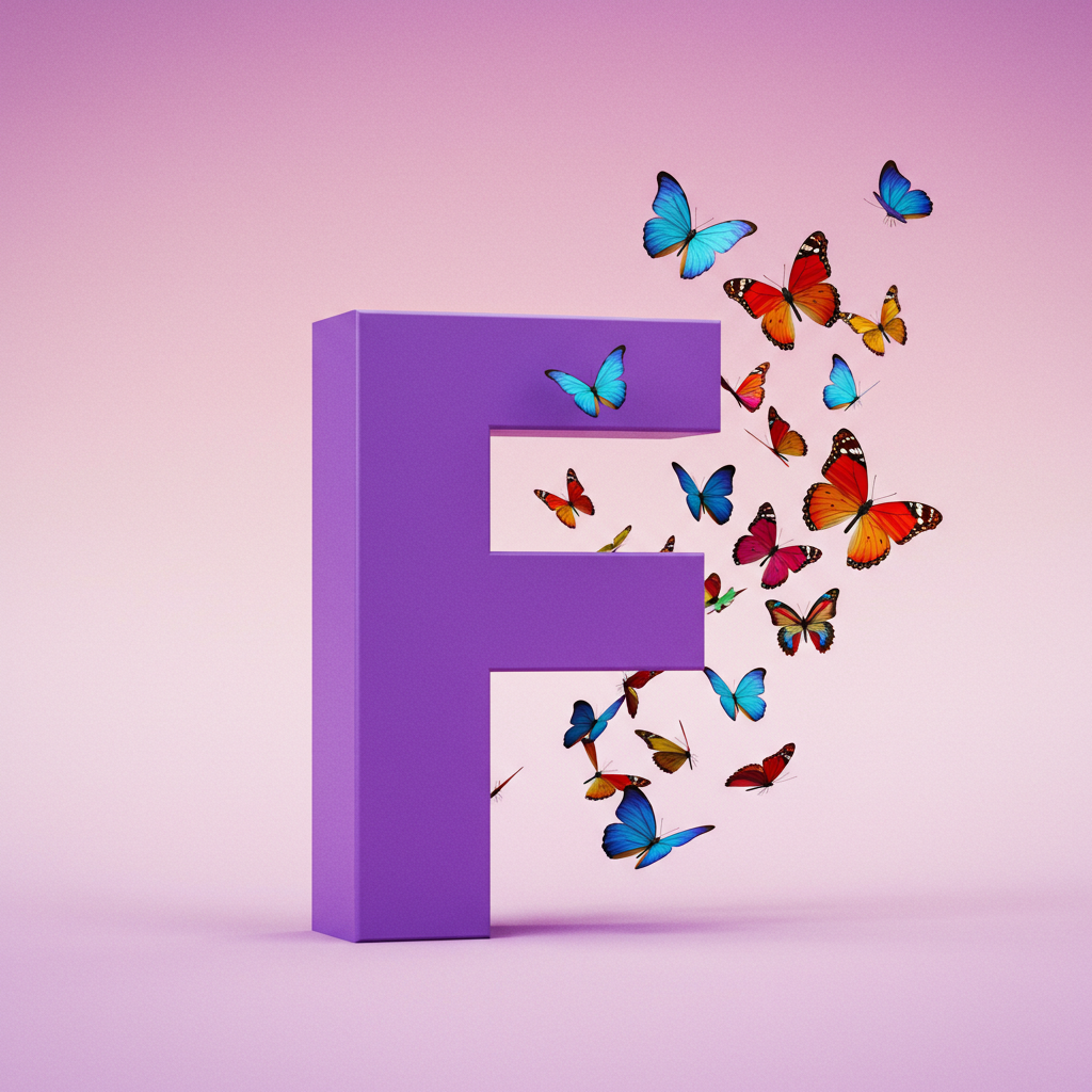Colorful butterflies — letter F (variant 2)