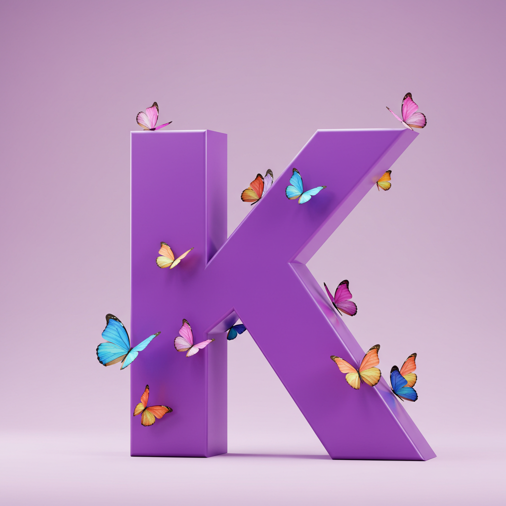 Colorful butterflies — letter K (variant 2)