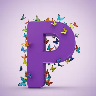 Colorful butterflies — letter P (variant 2)