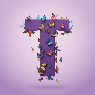 Colorful butterflies — letter T (variant 2)
