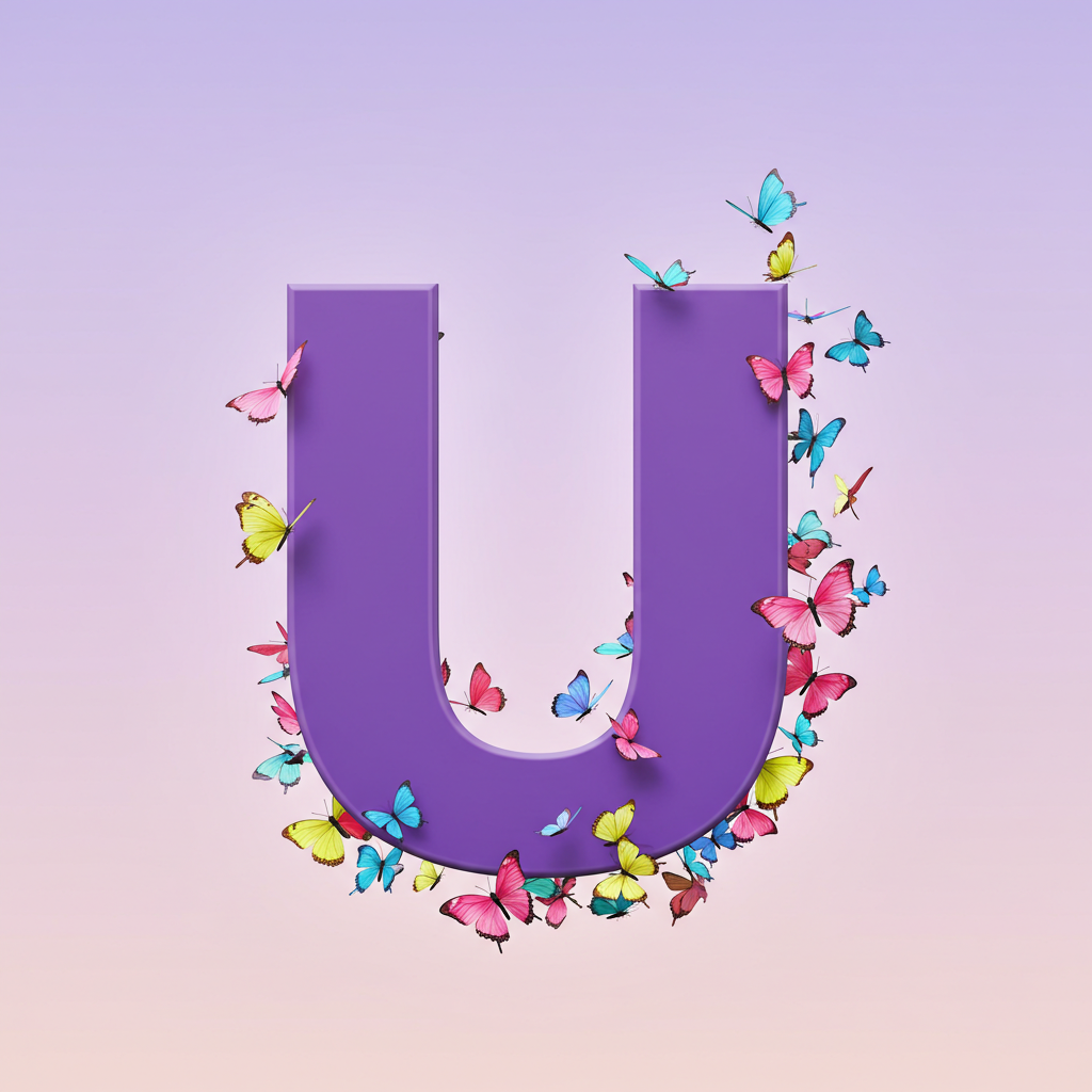 Colorful butterflies — letter U