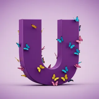 Colorful butterflies — letter U (variant 2)