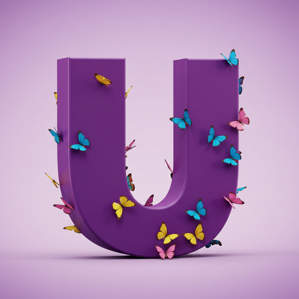 Colorful butterflies — letter U (variant 2)