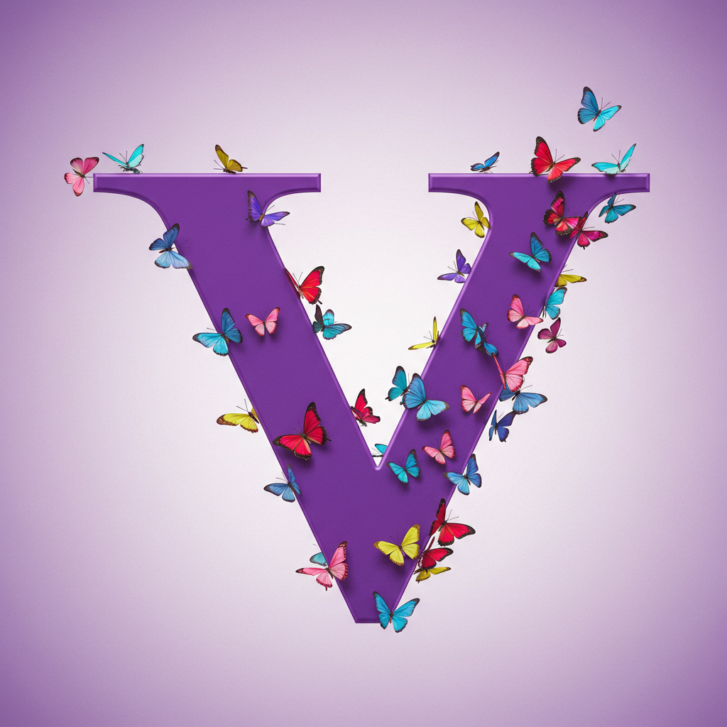 Colorful butterflies — letter V