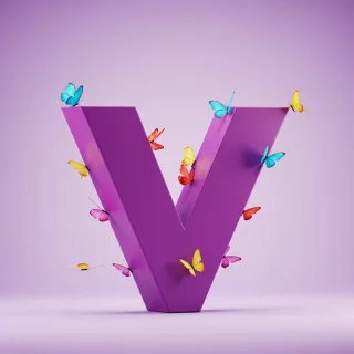 Colorful butterflies — letter V (variant 2)