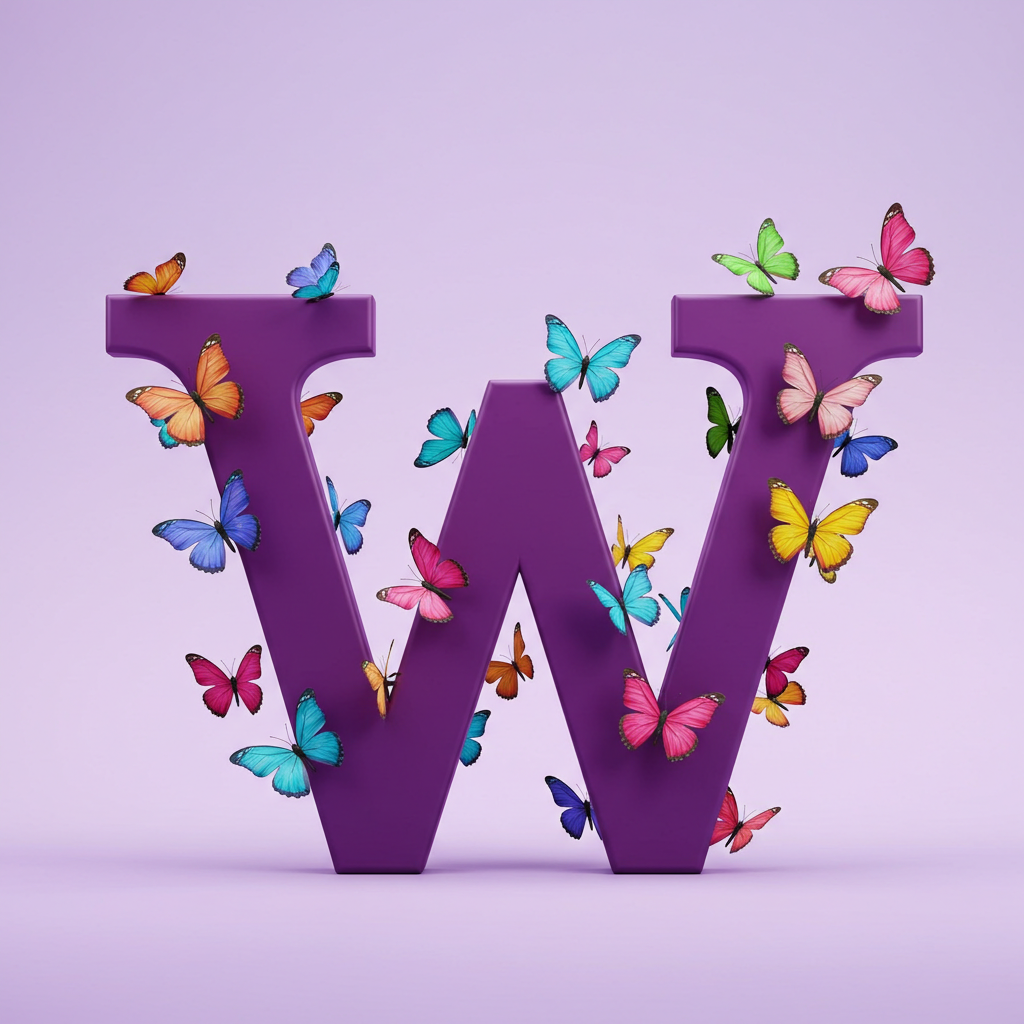 Colorful butterflies — letter W (variant 2)
