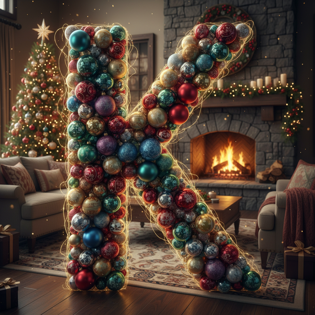 Colorful Christmas baubles — letter K