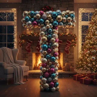 Colorful Christmas baubles — letter T