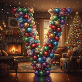 Colorful Christmas baubles — letter V