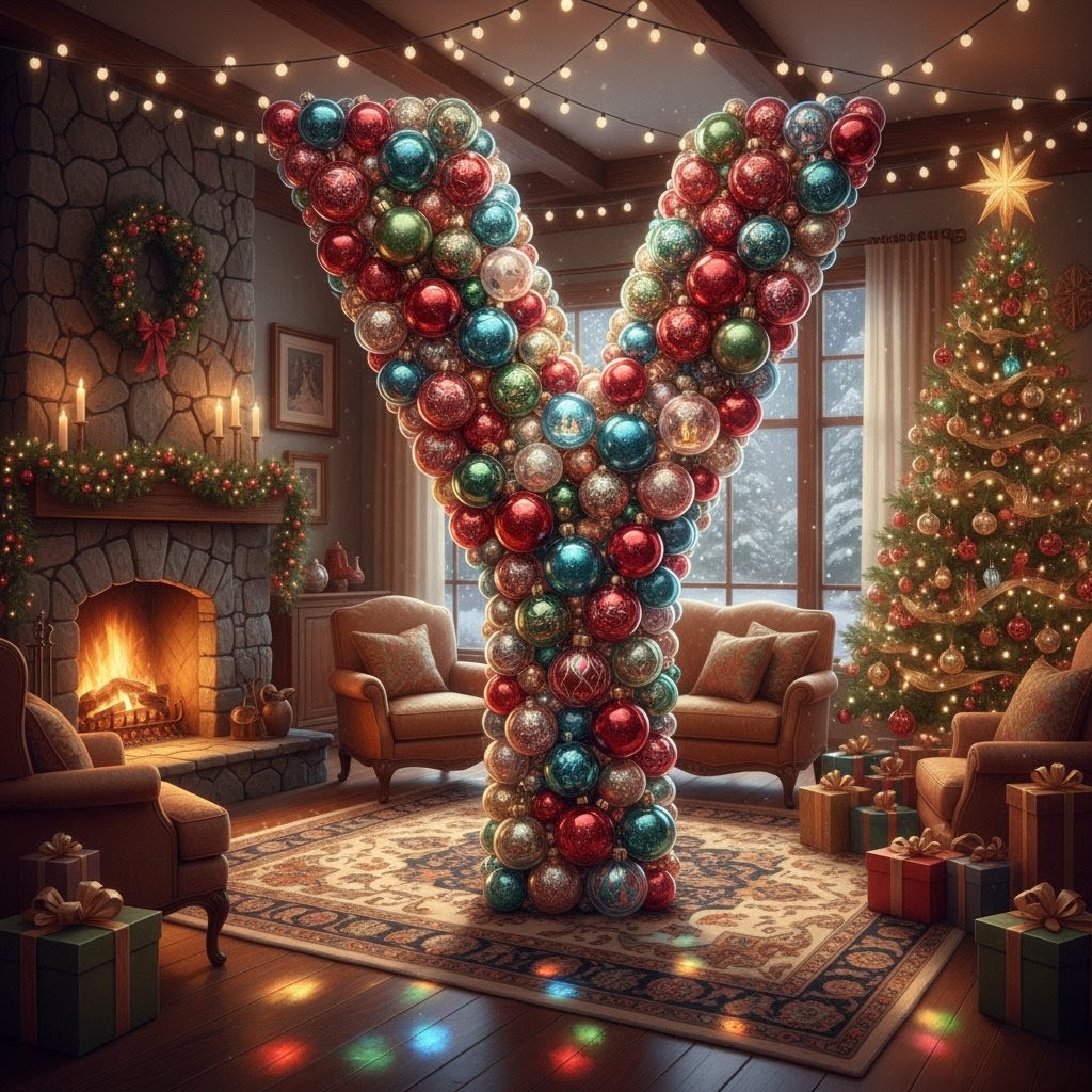 Colorful Christmas baubles — letter Y