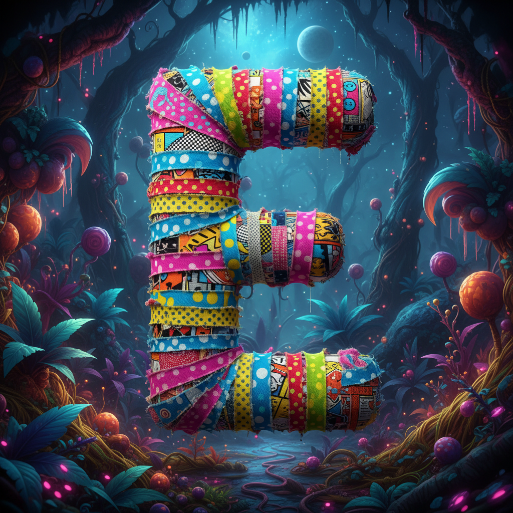 Colorful fabric — letter E