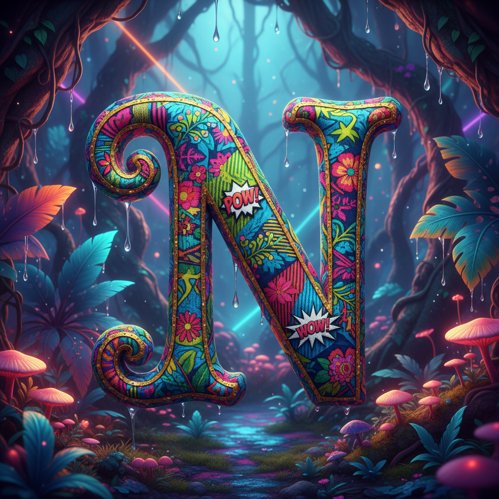 Colorful fabric — letter N