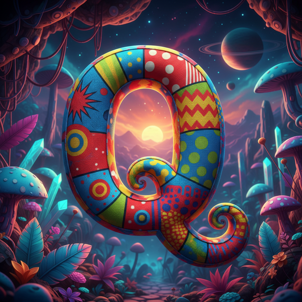 Colorful fabric — letter Q