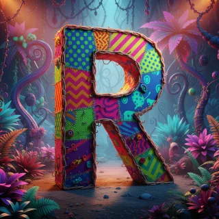 Colorful fabric — letter R