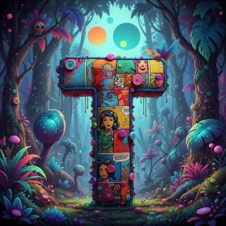 Colorful fabric — letter T