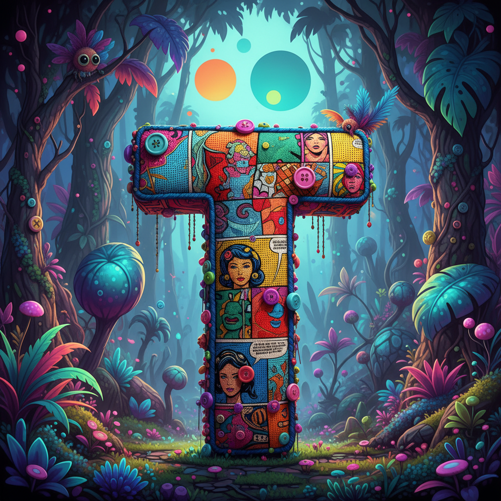 Colorful fabric — letter T