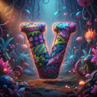 Colorful fabric — letter V