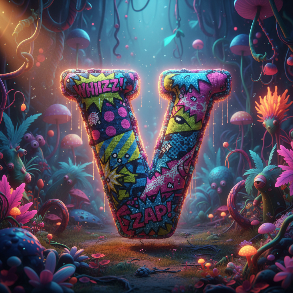 Colorful fabric — letter V