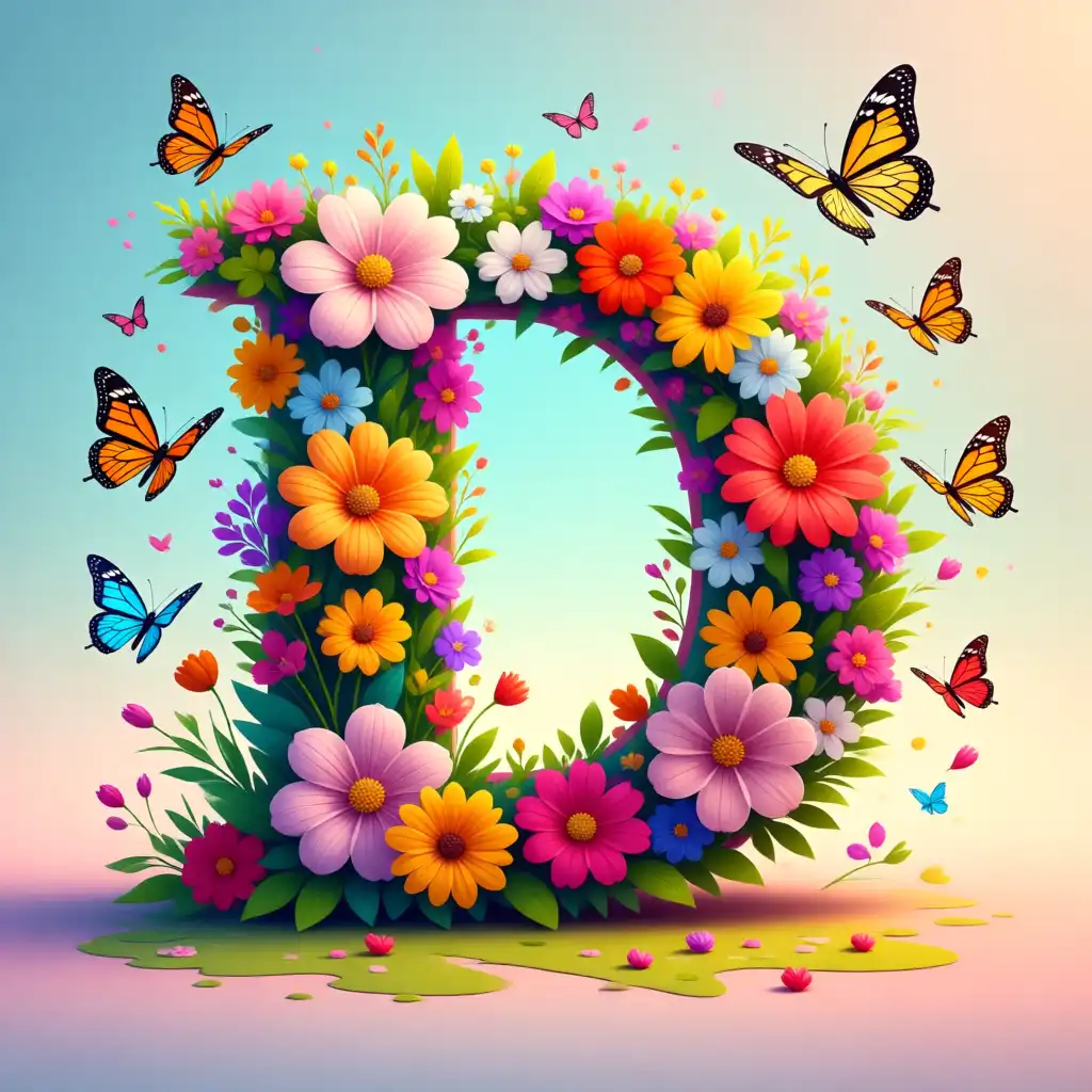 Colorful flowers and butterflies — letter D