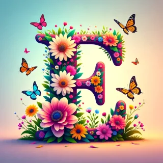 Colorful flowers and butterflies — letter E