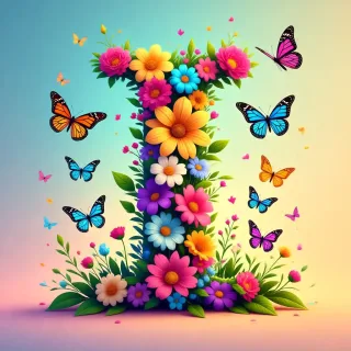 Colorful flowers and butterflies — letter I