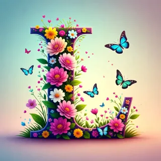 Colorful flowers and butterflies — letter L