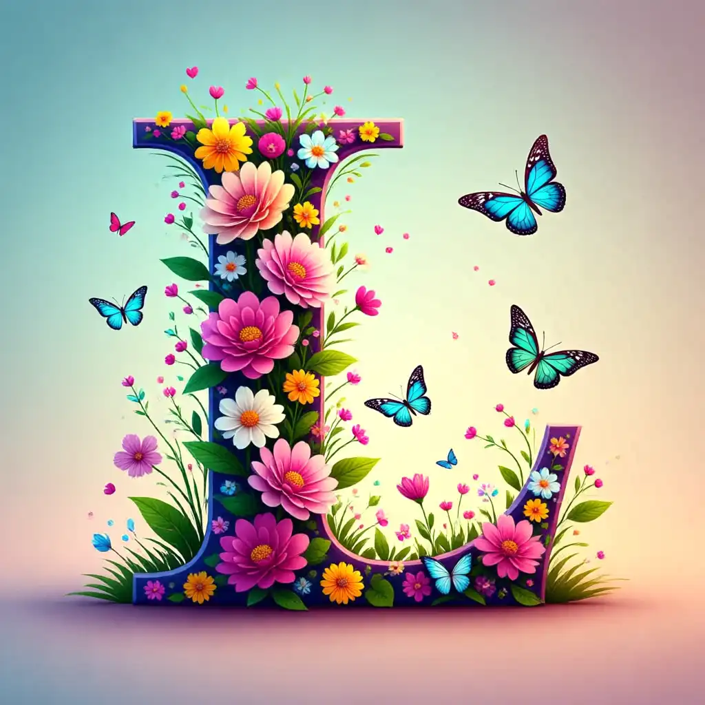 Colorful flowers and butterflies — letter L