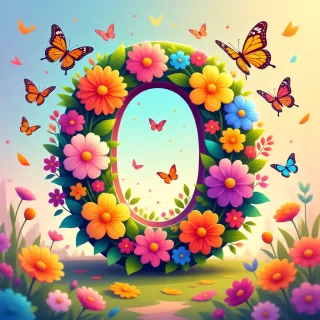 Colorful flowers and butterflies — letter O