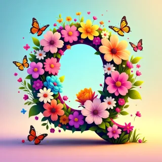 Colorful flowers and butterflies — letter Q