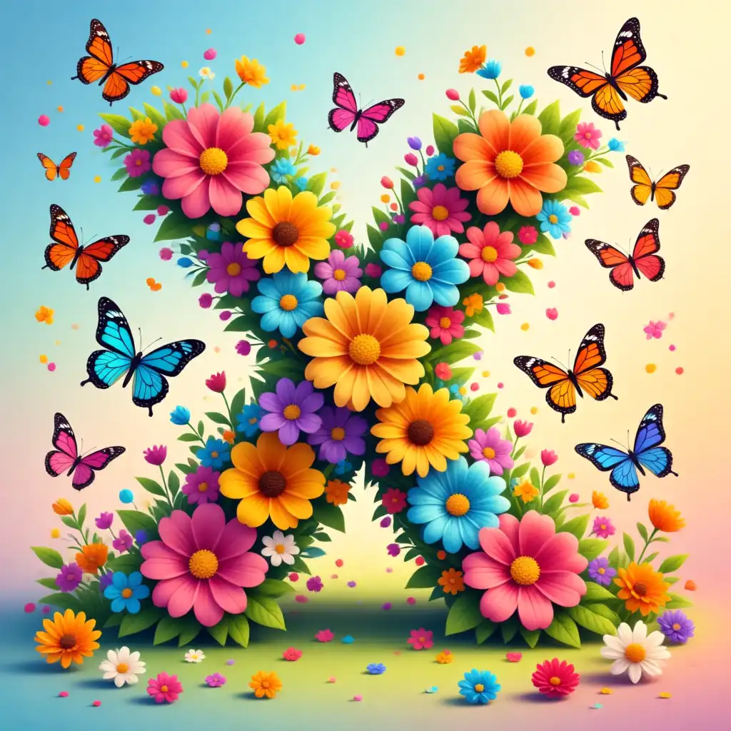 Colorful flowers and butterflies — letter X